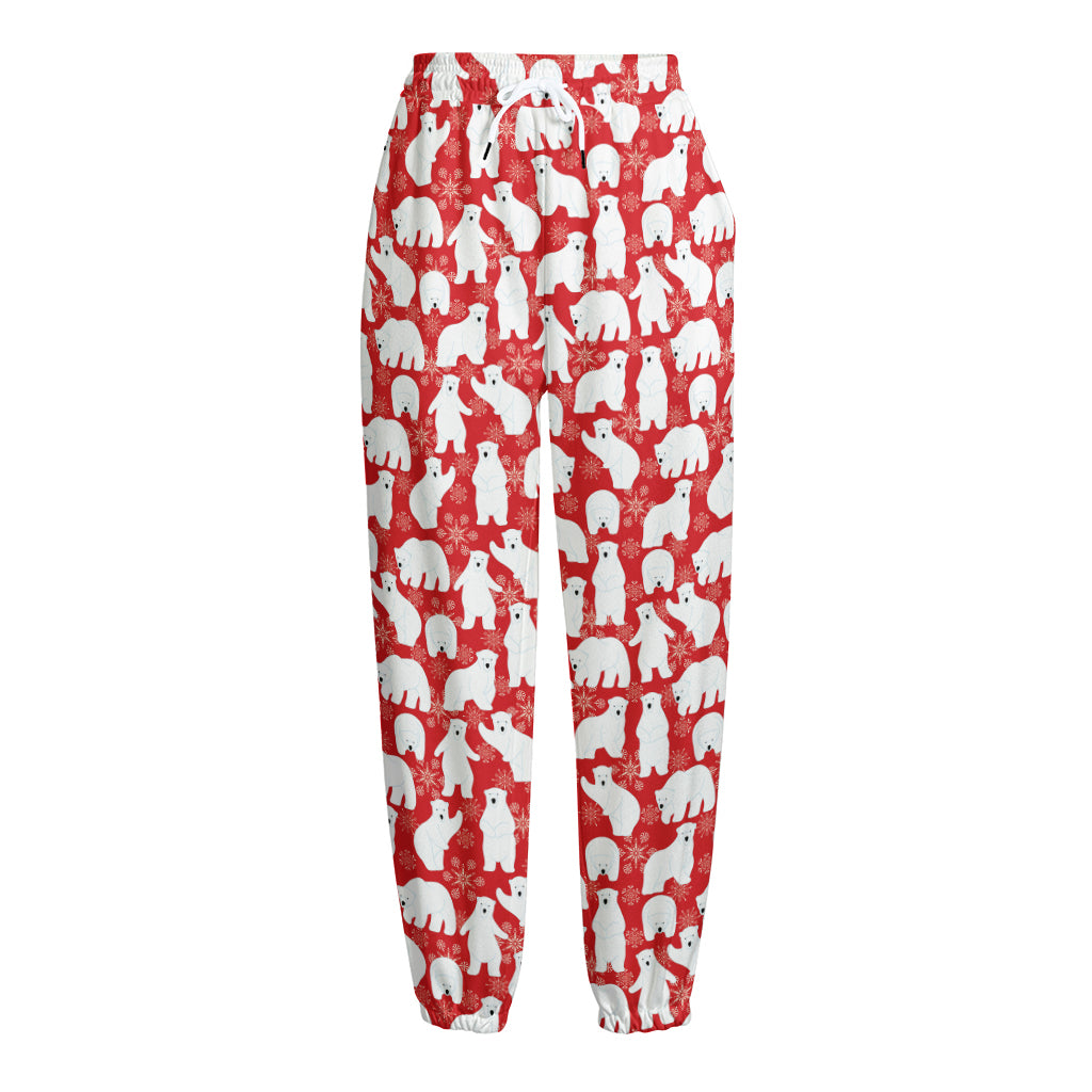 Polar Bear And Snowflake Pattern Print Fleece Lined Knit Pants