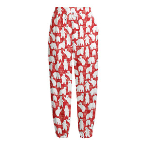 Polar Bear And Snowflake Pattern Print Fleece Lined Knit Pants