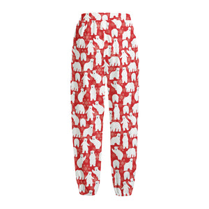 Polar Bear And Snowflake Pattern Print Fleece Lined Knit Pants