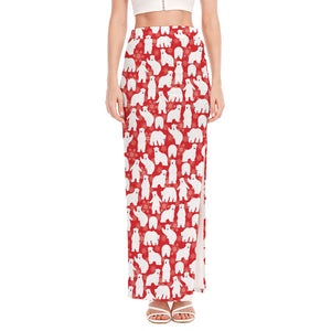 Polar Bear And Snowflake Pattern Print High Slit Maxi Skirt