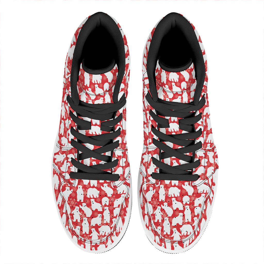 Polar Bear And Snowflake Pattern Print High Top Leather Sneakers