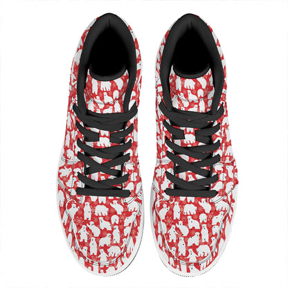Polar Bear And Snowflake Pattern Print High Top Leather Sneakers