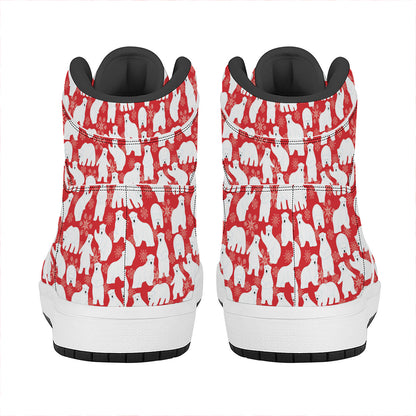 Polar Bear And Snowflake Pattern Print High Top Leather Sneakers