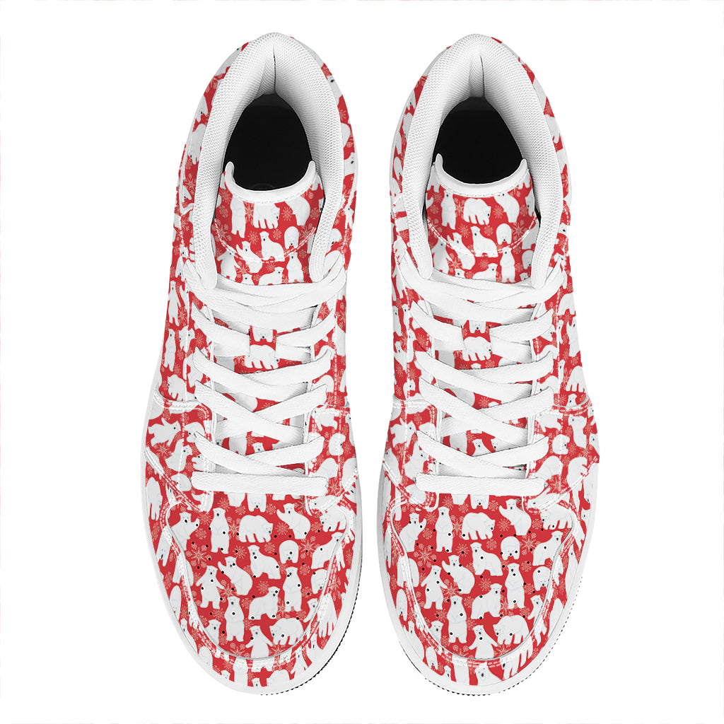 Polar Bear And Snowflake Pattern Print High Top Leather Sneakers