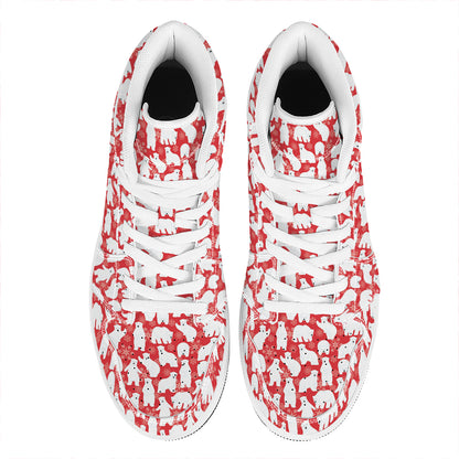 Polar Bear And Snowflake Pattern Print High Top Leather Sneakers