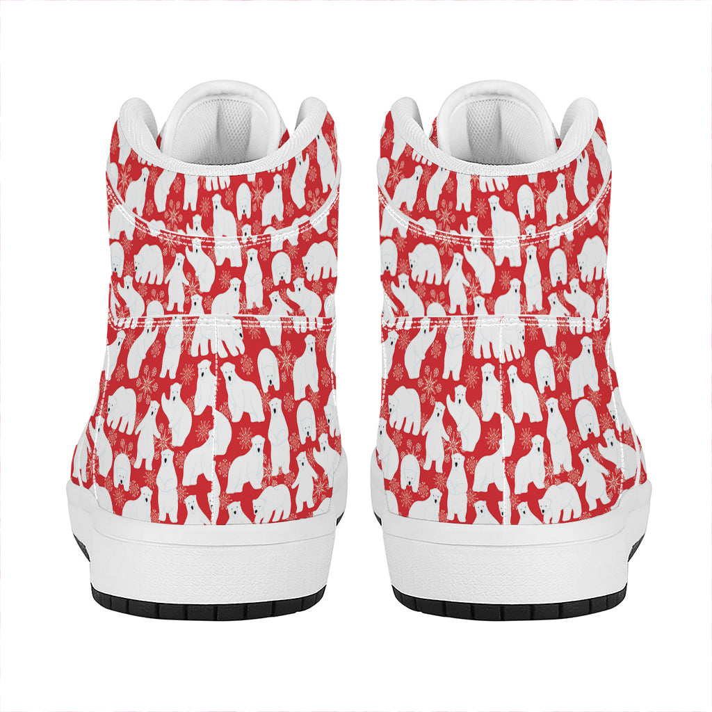 Polar Bear And Snowflake Pattern Print High Top Leather Sneakers