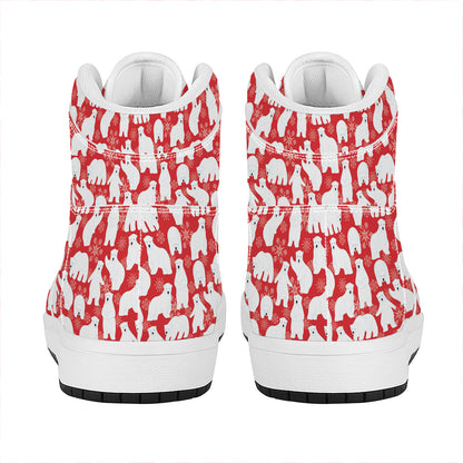 Polar Bear And Snowflake Pattern Print High Top Leather Sneakers