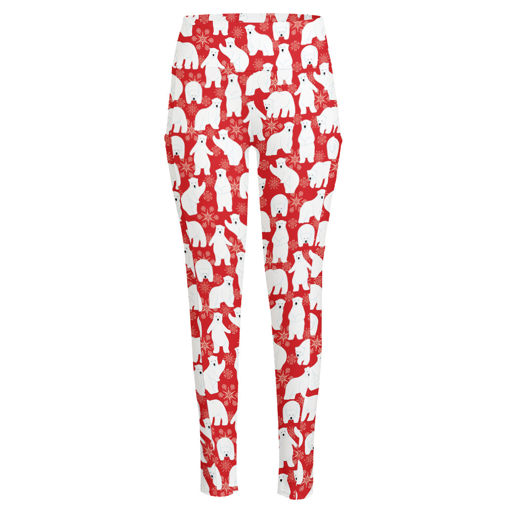 Polar Bear And Snowflake Pattern Print High-Waisted Pocket Leggings