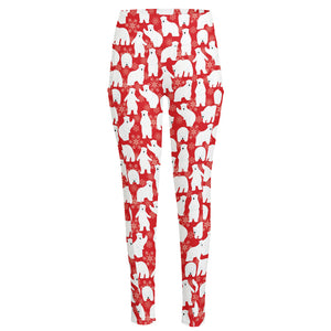 Polar Bear And Snowflake Pattern Print High-Waisted Pocket Leggings