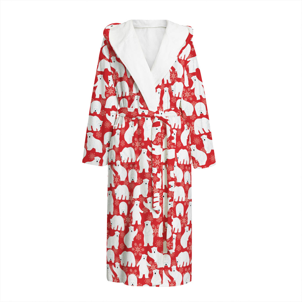 Polar Bear And Snowflake Pattern Print Hooded Bathrobe