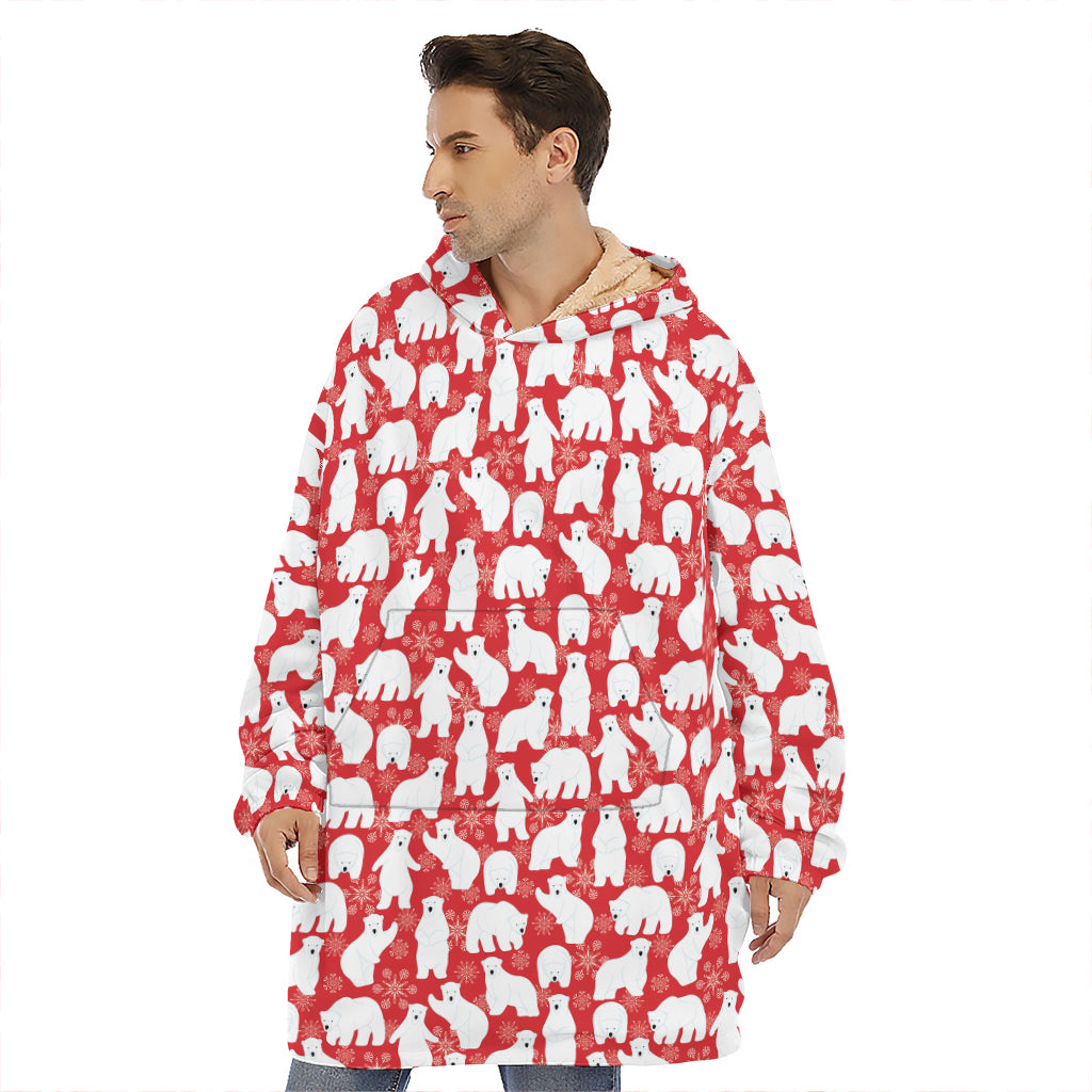Polar Bear And Snowflake Pattern Print Hoodie Blanket