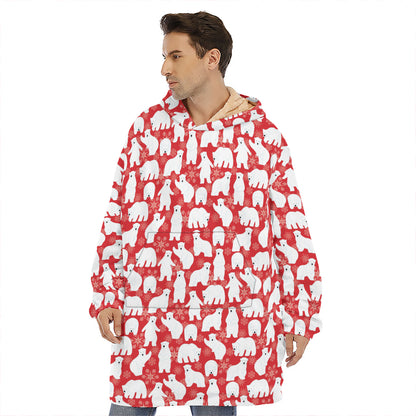 Polar Bear And Snowflake Pattern Print Hoodie Blanket