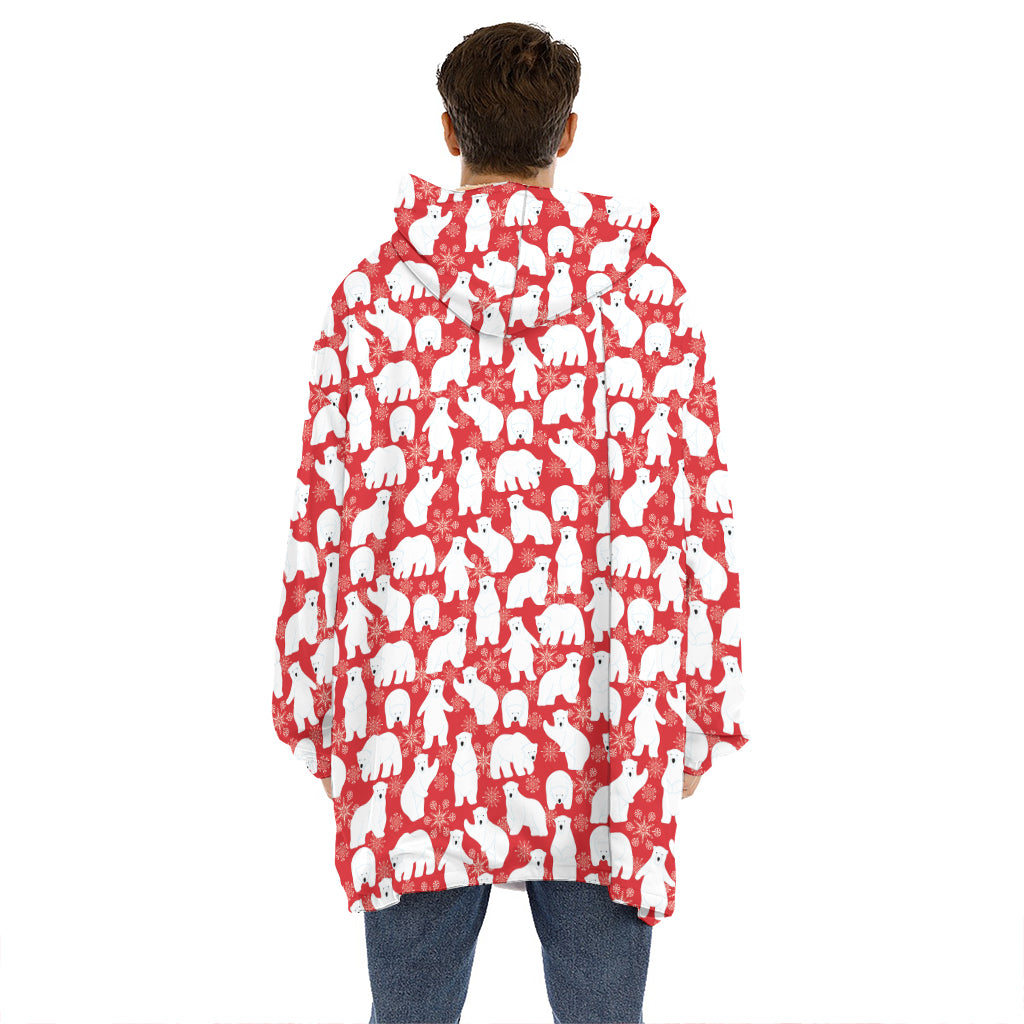 Polar Bear And Snowflake Pattern Print Hoodie Blanket