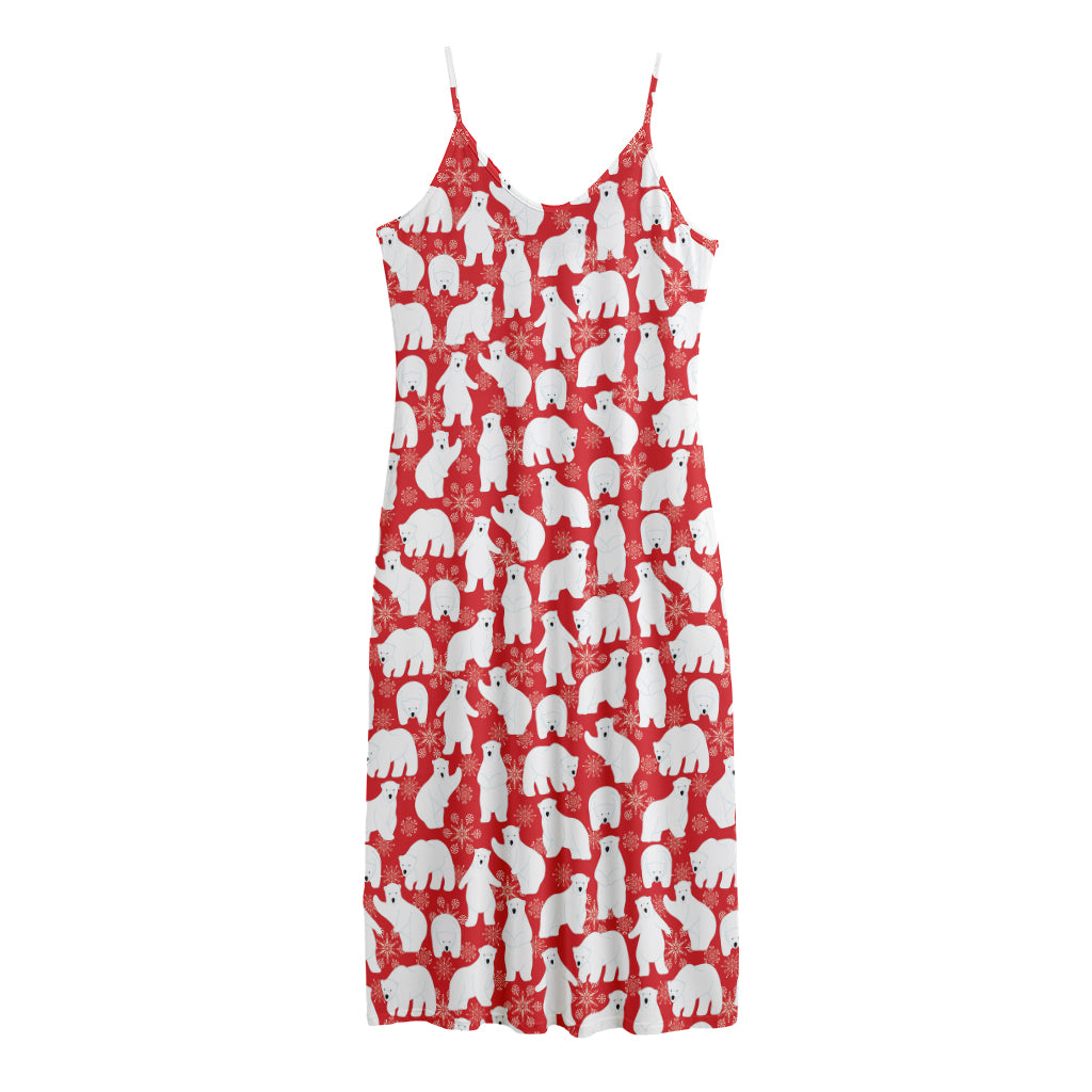 Polar Bear And Snowflake Pattern Print Jersey Midi Cami Dress