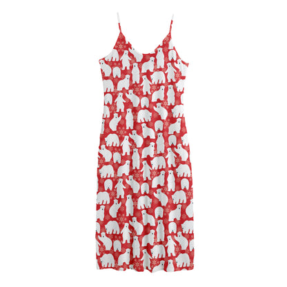 Polar Bear And Snowflake Pattern Print Jersey Midi Cami Dress