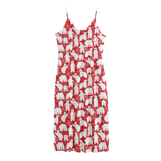 Polar Bear And Snowflake Pattern Print Jersey Midi Cami Dress