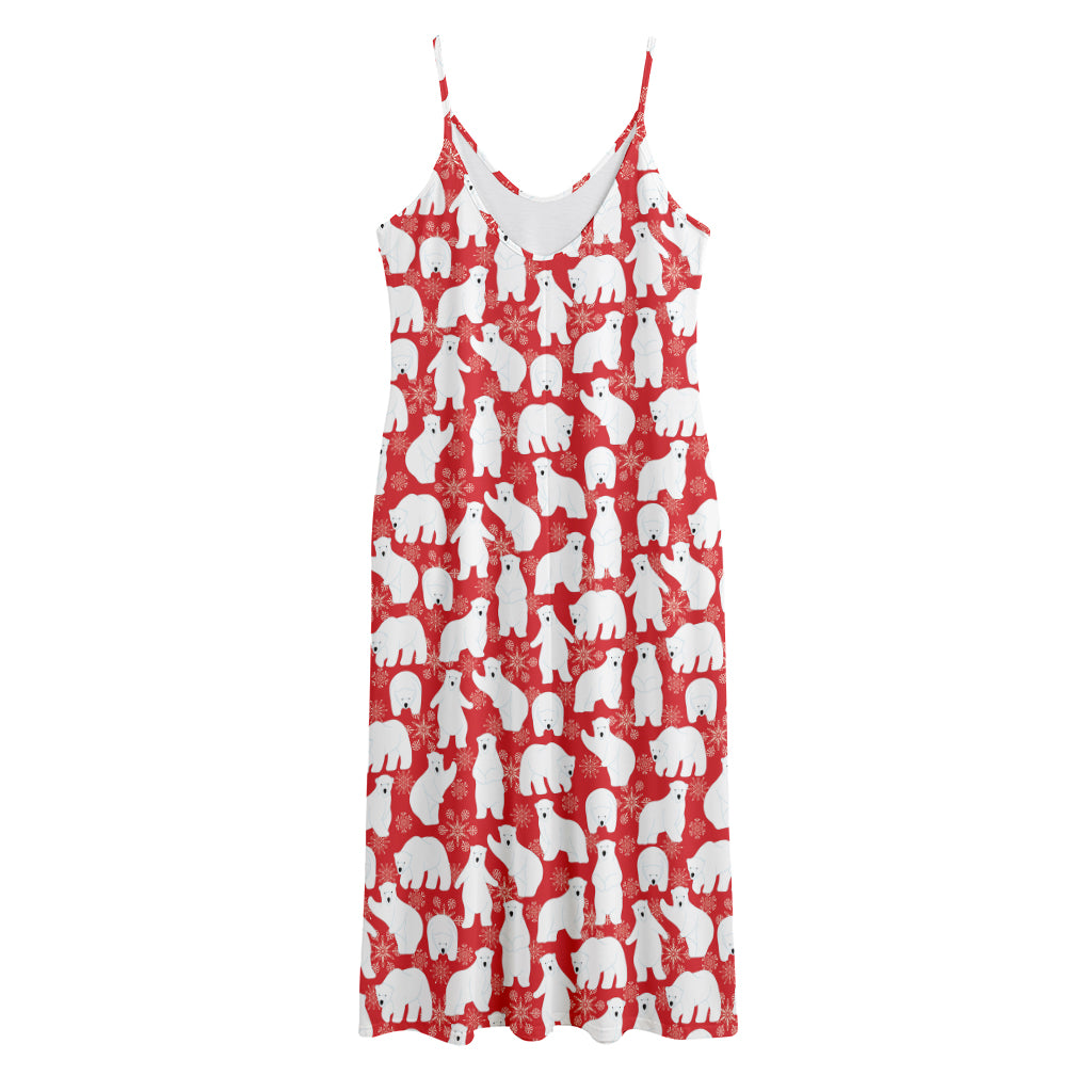 Polar Bear And Snowflake Pattern Print Jersey Midi Cami Dress