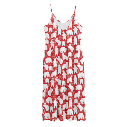 Polar Bear And Snowflake Pattern Print Jersey Midi Cami Dress
