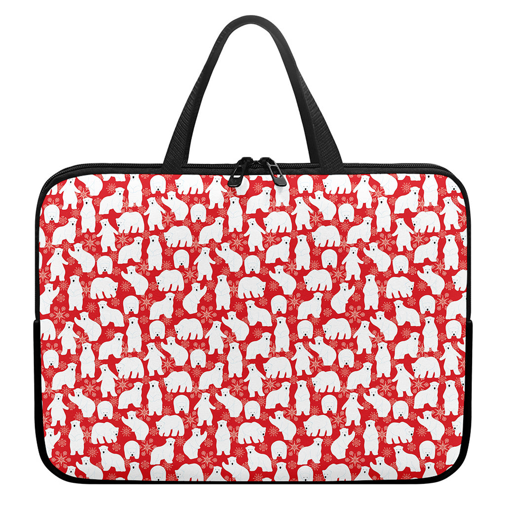 Polar Bear And Snowflake Pattern Print Laptop Sleeve With Handle