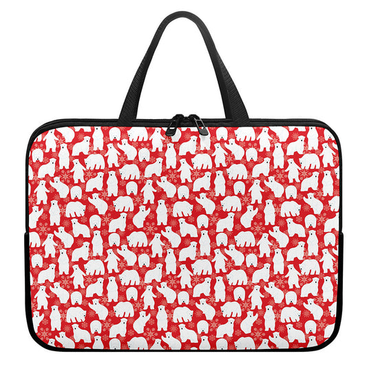 Polar Bear And Snowflake Pattern Print Laptop Sleeve With Handle