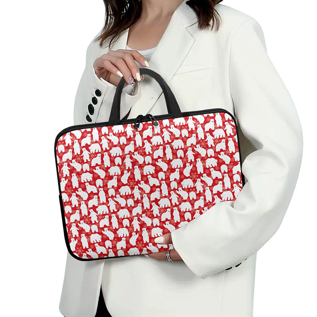 Polar Bear And Snowflake Pattern Print Laptop Sleeve With Handle