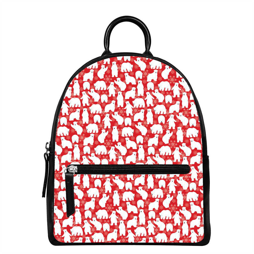 Polar Bear And Snowflake Pattern Print Leather Backpack