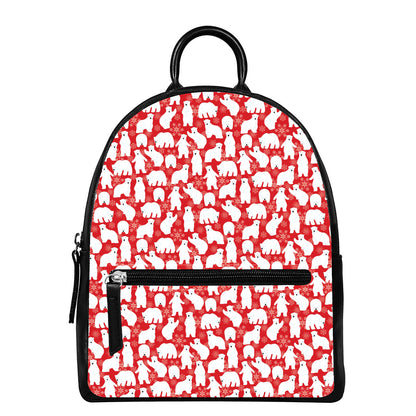 Polar Bear And Snowflake Pattern Print Leather Backpack