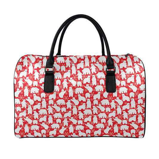 Polar Bear And Snowflake Pattern Print Leather Duffle Bag
