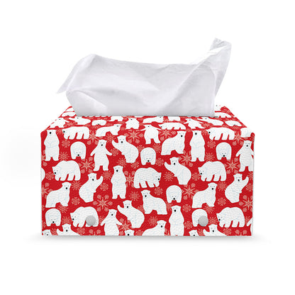 Polar Bear And Snowflake Pattern Print Leather Tissue Box Cover