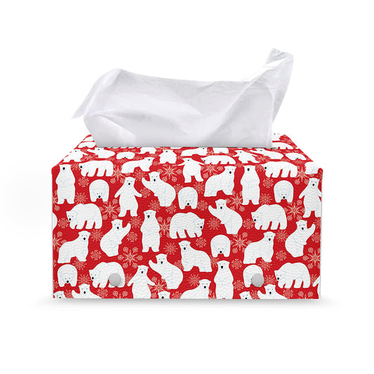 Polar Bear And Snowflake Pattern Print Leather Tissue Box Cover