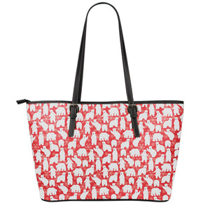 Polar Bear And Snowflake Pattern Print Leather Tote Bag