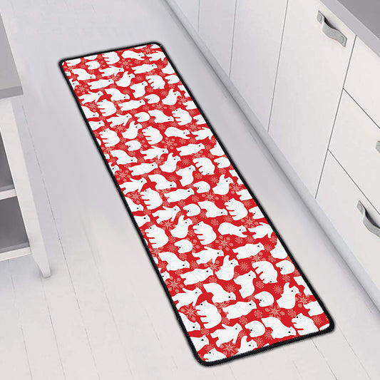 Polar Bear And Snowflake Pattern Print Long Kitchen Mat