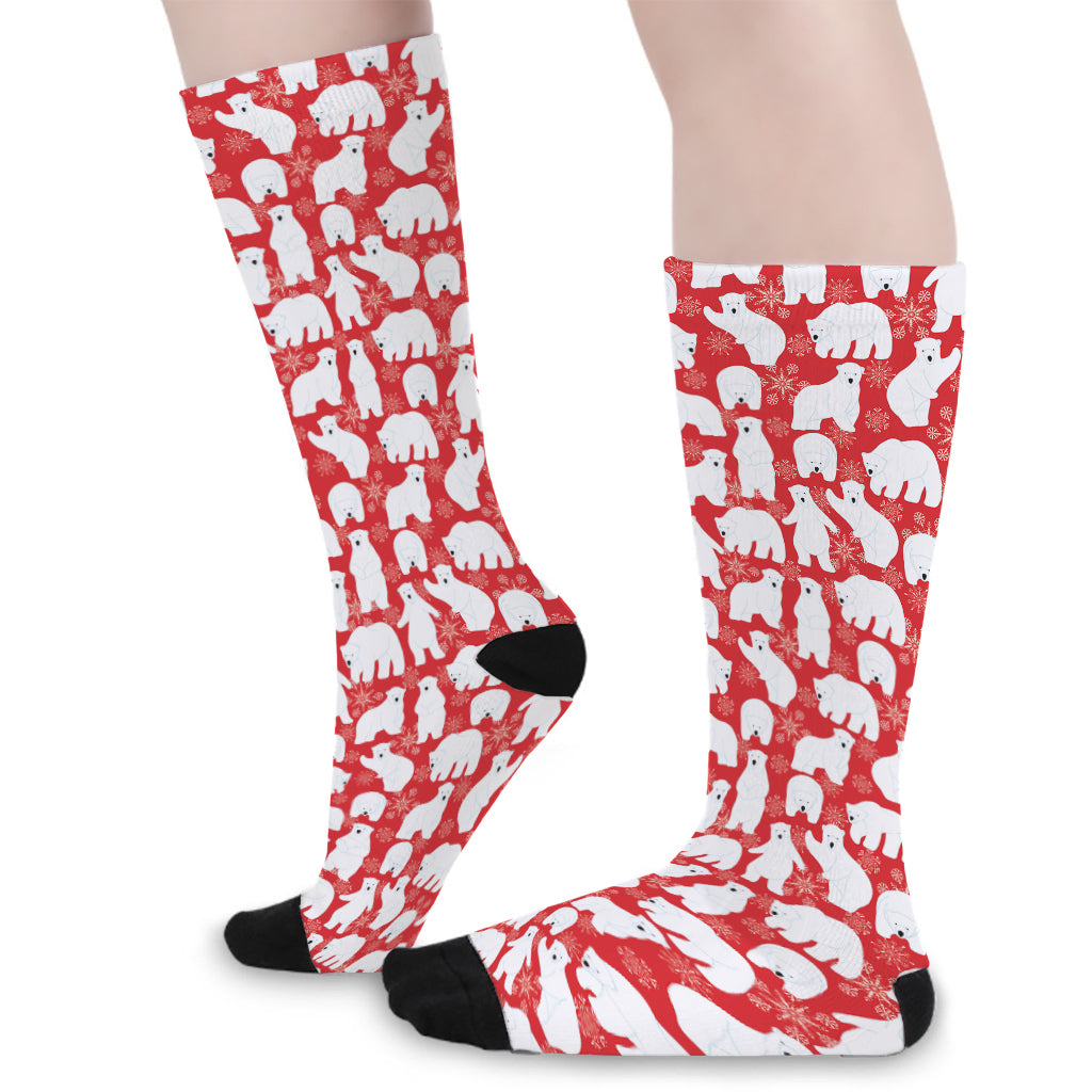 Polar Bear And Snowflake Pattern Print Long Socks