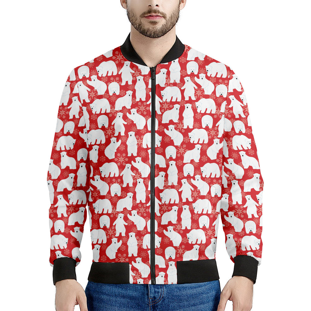 Polar Bear And Snowflake Pattern Print Men's Bomber Jacket