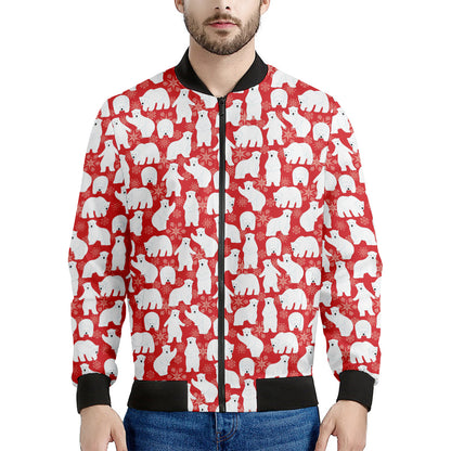 Polar Bear And Snowflake Pattern Print Men's Bomber Jacket