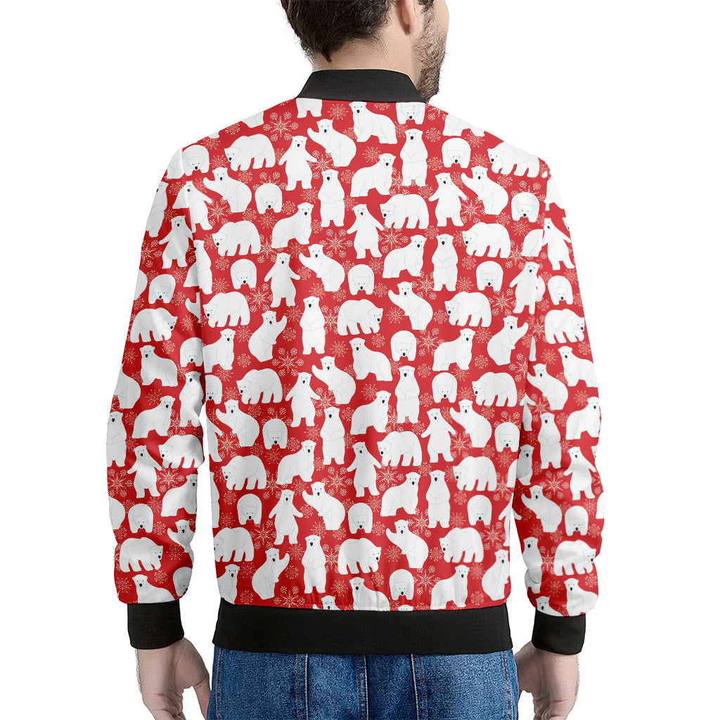 Polar Bear And Snowflake Pattern Print Men's Bomber Jacket