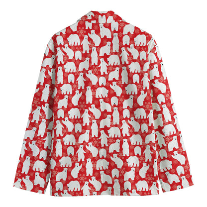 Polar Bear And Snowflake Pattern Print Men's Cotton Blazer