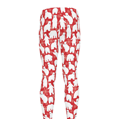 Polar Bear And Snowflake Pattern Print Men's leggings