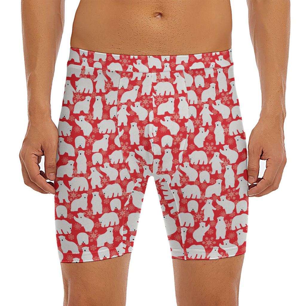 Polar Bear And Snowflake Pattern Print Men's Long Boxer Briefs