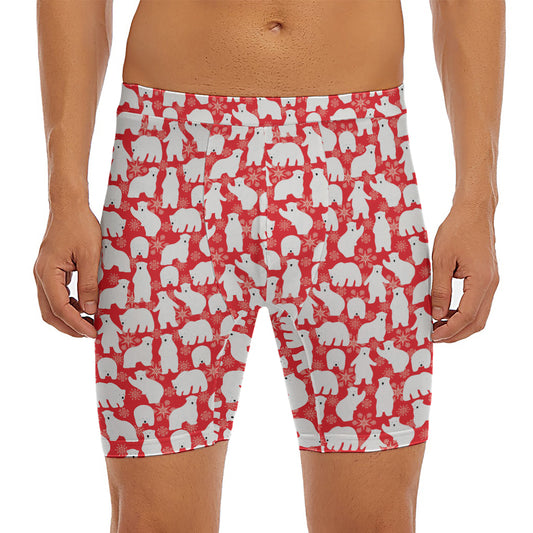 Polar Bear And Snowflake Pattern Print Men's Long Boxer Briefs