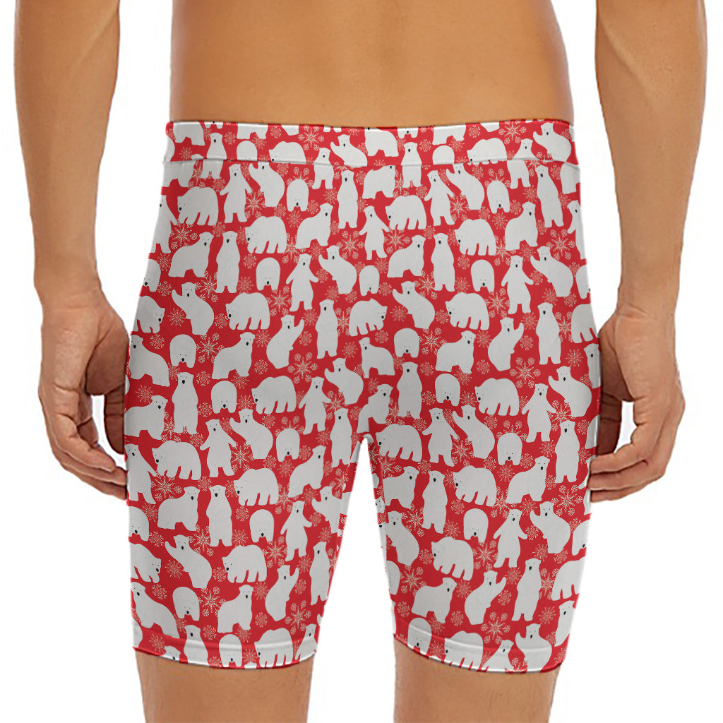 Polar Bear And Snowflake Pattern Print Men's Long Boxer Briefs