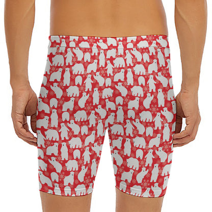 Polar Bear And Snowflake Pattern Print Men's Long Boxer Briefs