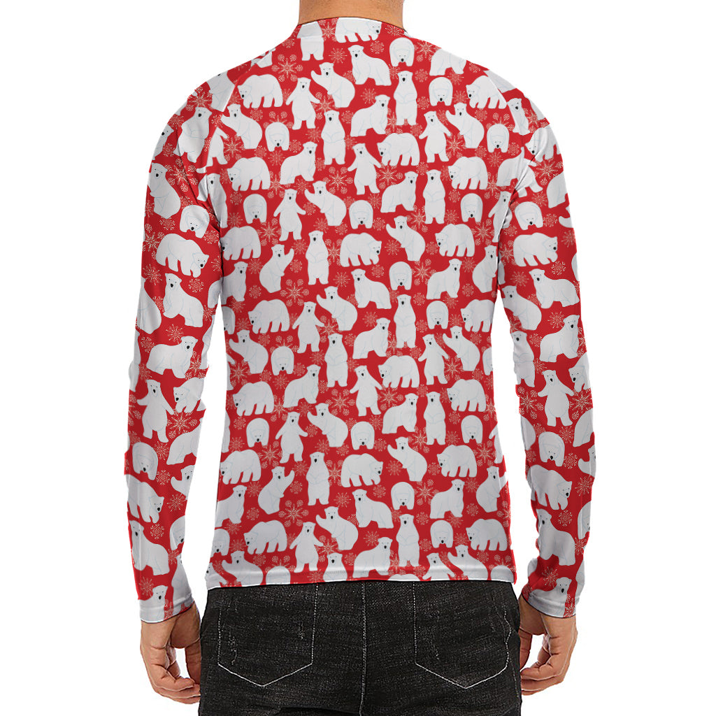 Polar Bear And Snowflake Pattern Print Men's Long Sleeve Rash Guard