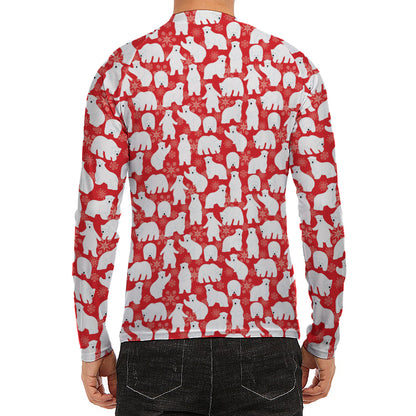 Polar Bear And Snowflake Pattern Print Men's Long Sleeve Rash Guard