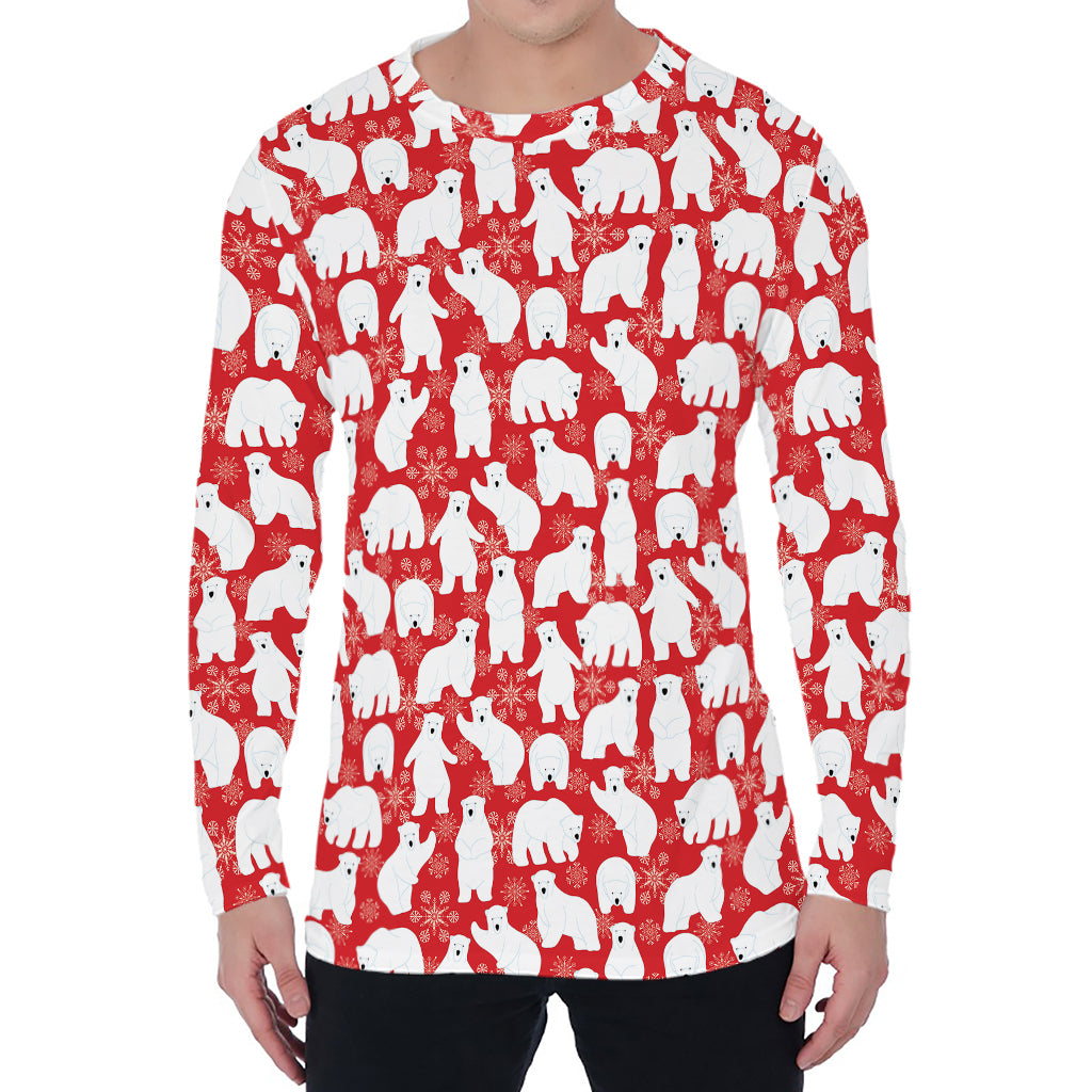 Polar Bear And Snowflake Pattern Print Men's Long Sleeve T-Shirt