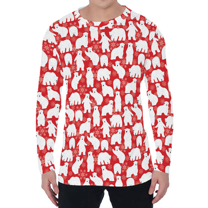 Polar Bear And Snowflake Pattern Print Men's Long Sleeve T-Shirt