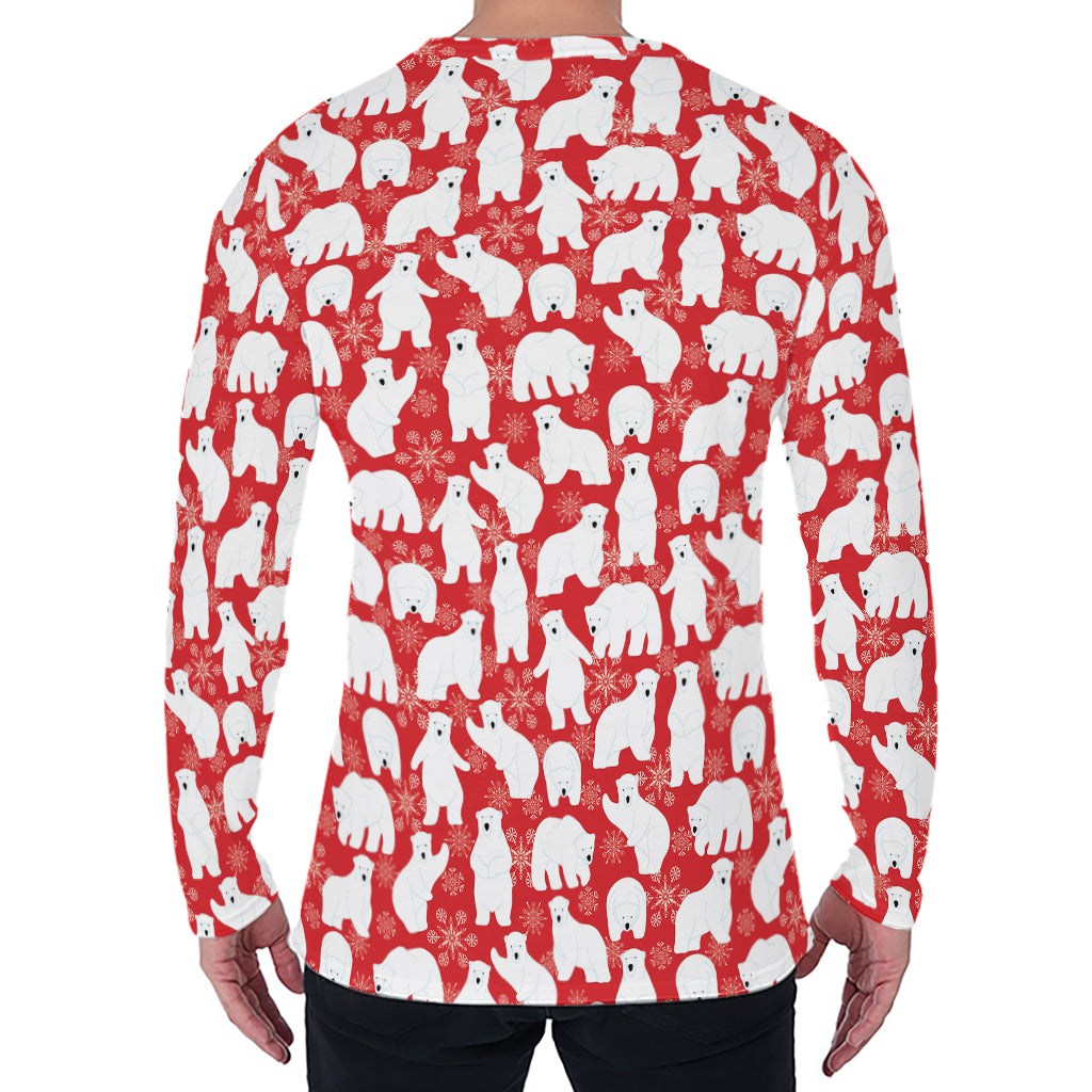 Polar Bear And Snowflake Pattern Print Men's Long Sleeve T-Shirt
