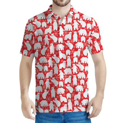 Polar Bear And Snowflake Pattern Print Men's Polo Shirt