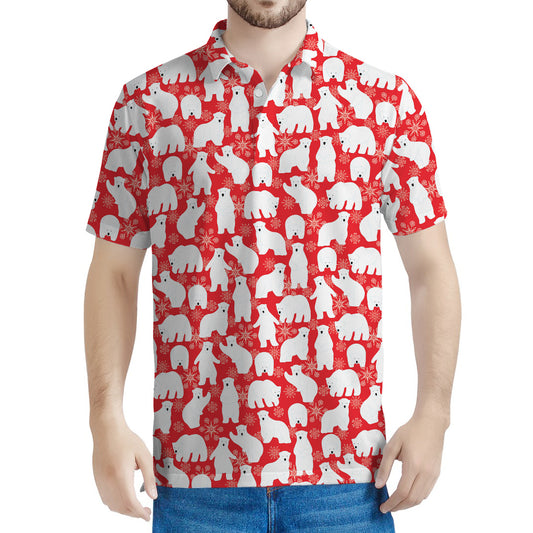 Polar Bear And Snowflake Pattern Print Men's Polo Shirt