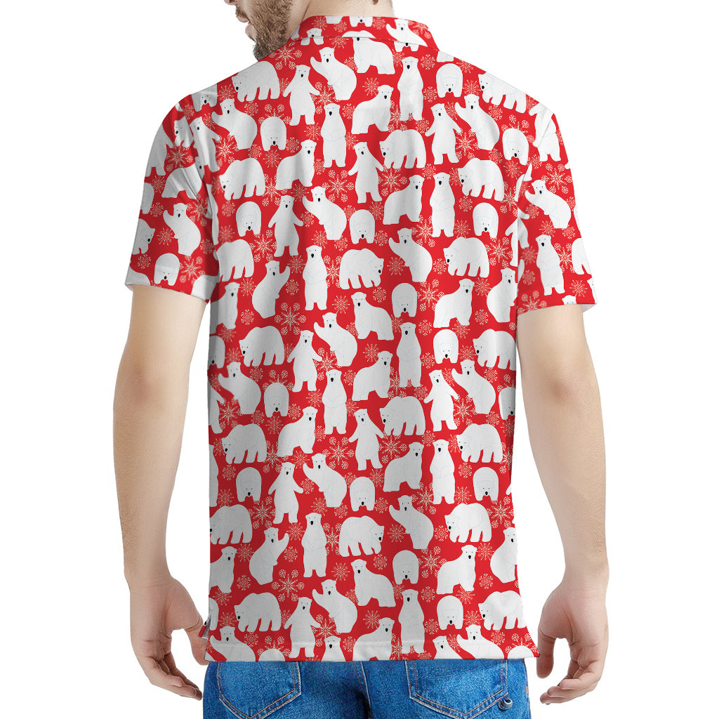 Polar Bear And Snowflake Pattern Print Men's Polo Shirt